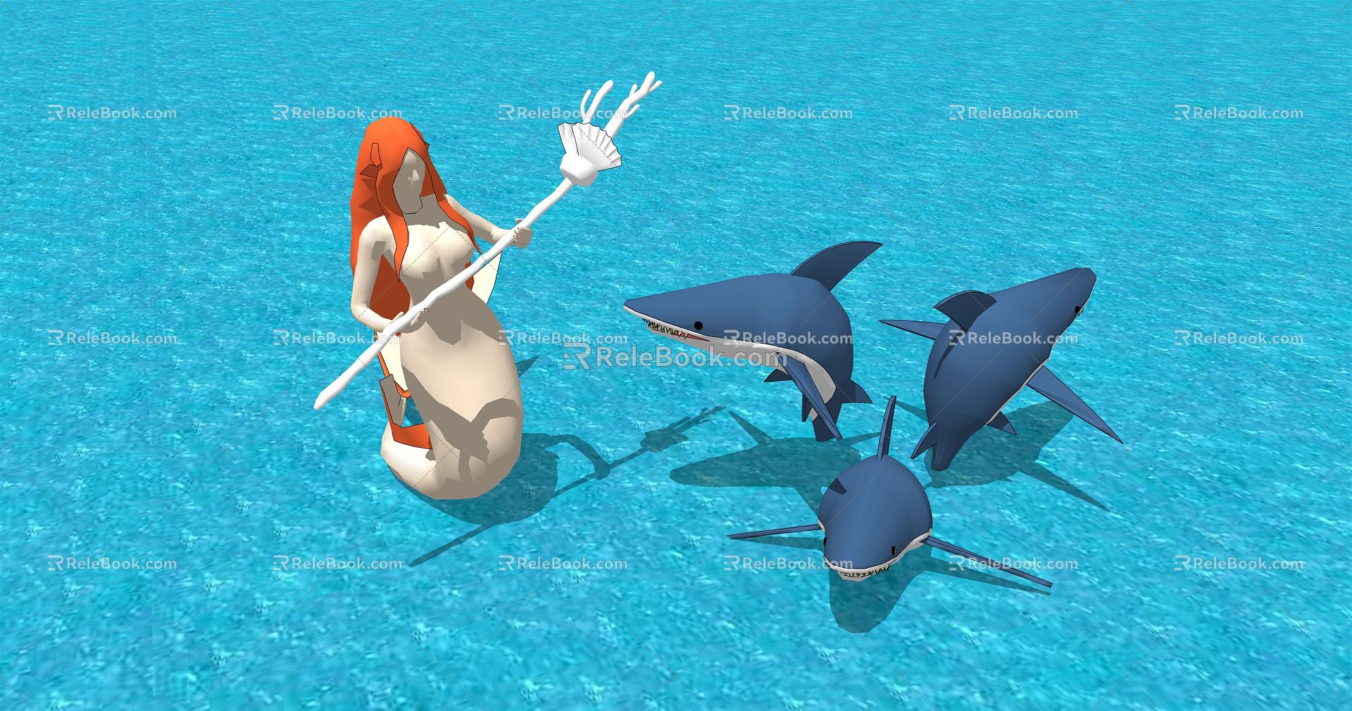 Modern Shark Marine Life Mermaid 3d model