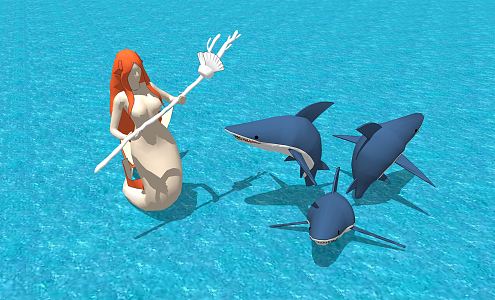 Modern Shark Marine Life Mermaid 3d model