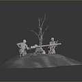 Realistic Military Miniature Scene With Soldier Figures Tree Trunk And Earthen Slope