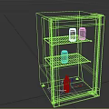 Upright Display Shelf Featuring Glass Door Red Black Exterior and Inner Shelves for Beverages