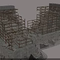 Collapsed Building Ruins With Exposed Steel Structure And Damaged Concrete Walls