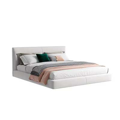 Modern White Double Bed With Colorful Pillows And Cozy Blanket For Bedroom 3d model