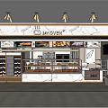 Modern Dessert Shop Exterior With Marble Walls Display Cases Warm Lighting And Fresh Pastries