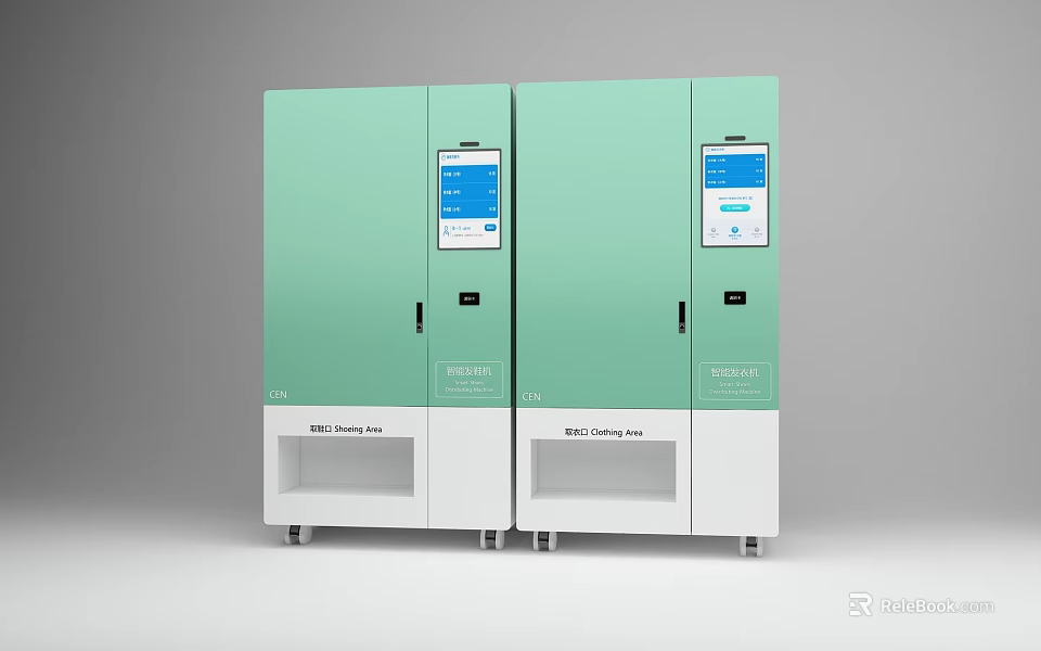Modern Storage Cabinets with Green White Exterior Digital Screens and Mobile Design 3d model 