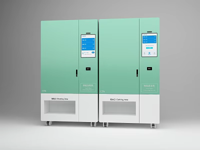 Modern Storage Cabinets with Green White Exterior Digital Screens and Mobile Design 3d model