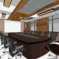 Modern Conference Room Interior With Wooden Walls Large Table Chairs Windows And Projection Screen
