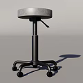 Gray Padded Round Stool With Black Metal Base And Five Wheels 3d model