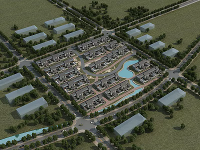 New Chinese Style Aerial View New Rural Residential Area 3d model