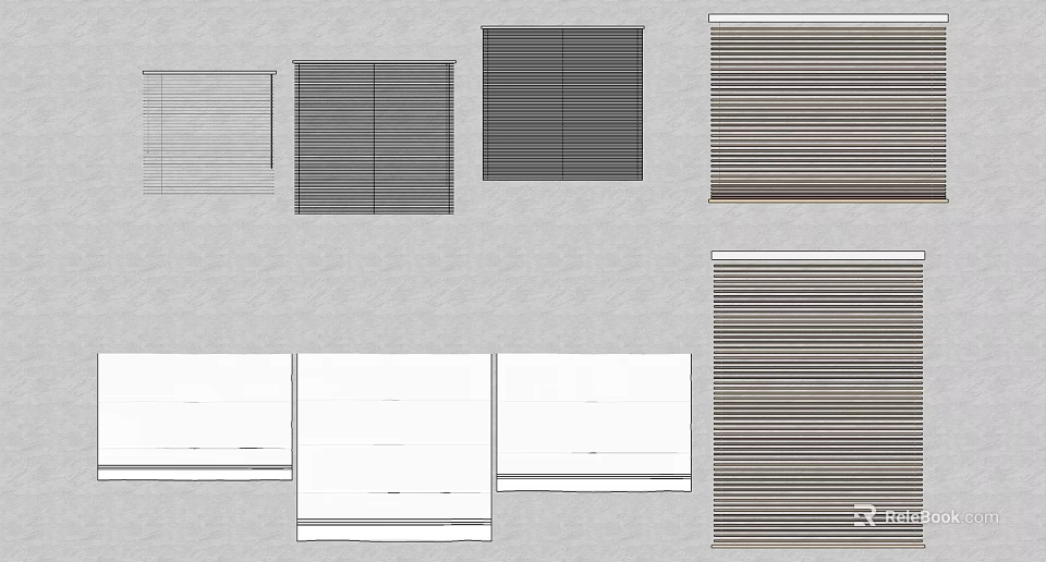 Various Window Blinds Design Styles With Different Slat Patterns And Textures 3d model