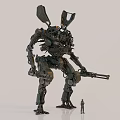 Futuristic Sci Fi Mechanical Robot With Weapon And Metallic Exoskeleton Design