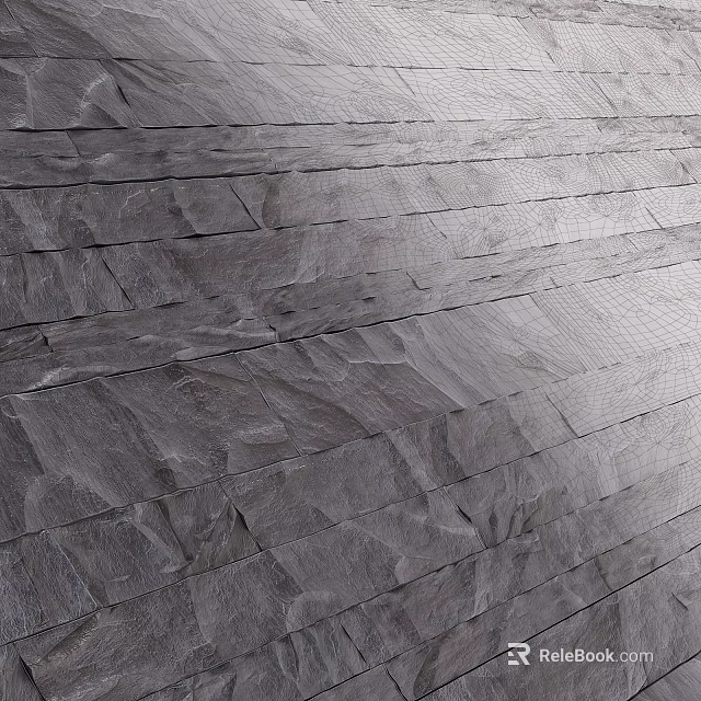 Gray Slate Wall with Layered Arrangement and Natural Textured Surface Design 3d model