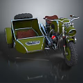 Vintage Motorcycle with Sidecar Featuring Brown Leather Seat and Chrome Metal Details