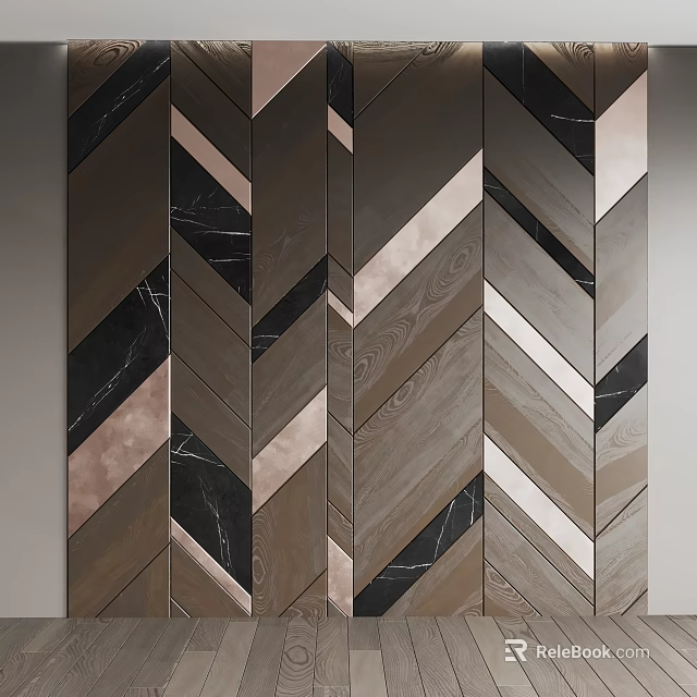 Modern Bed Background Wall Design Featuring Herringbone Pattern And Mixed Materials 3d model