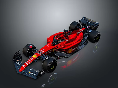 Red F1 Race Car With Shell Mission Winnow Logos And Streamlined Design 3d model