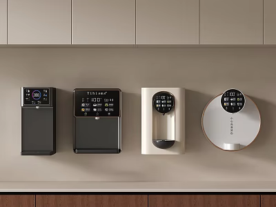 Sleek Modern Daily Electrical Appliances With Digital Displays And Control Buttons On Kitchen Countertop 3d model