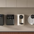 Sleek Modern Daily Electrical Appliances With Digital Displays And Control Buttons On Kitchen Countertop