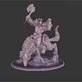 Collectible Decorative Warrior Figurine With Wolf Mount And Metallic Design Base