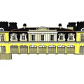 Twin Villa European Style Architecture With Yellow Exterior Black Roof And Windows Steps Railing