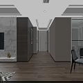 Modern Dining Room Interior With Round Table Gray Chairs Chandelier Wall Paintings And Wooden Flooring
