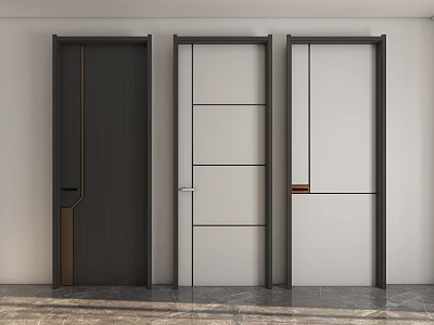 Modern Hinged Doors With Different Color Finishes Wooden And White Panel Designs For Interior Spaces 3d model
