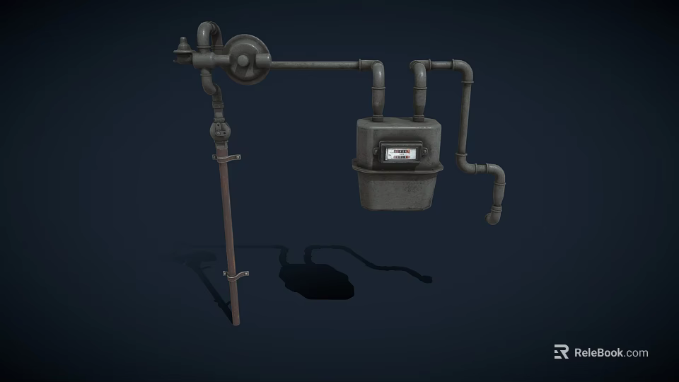 Industrial Equipment with Metal Pipes Valve Control Gauge and Mounted Pole Structure 3d model 