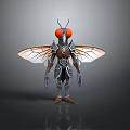 Cosmic Armored Insect Creature Standing With Red Eyes And Transparent Wings In Space