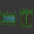 Classic Dark Wood Carved Furniture With Green Countertop And Ornate Spire Details