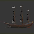 Vintage Wooden Sailing Ship With Multiple White Sails And Detailed Hull Structure