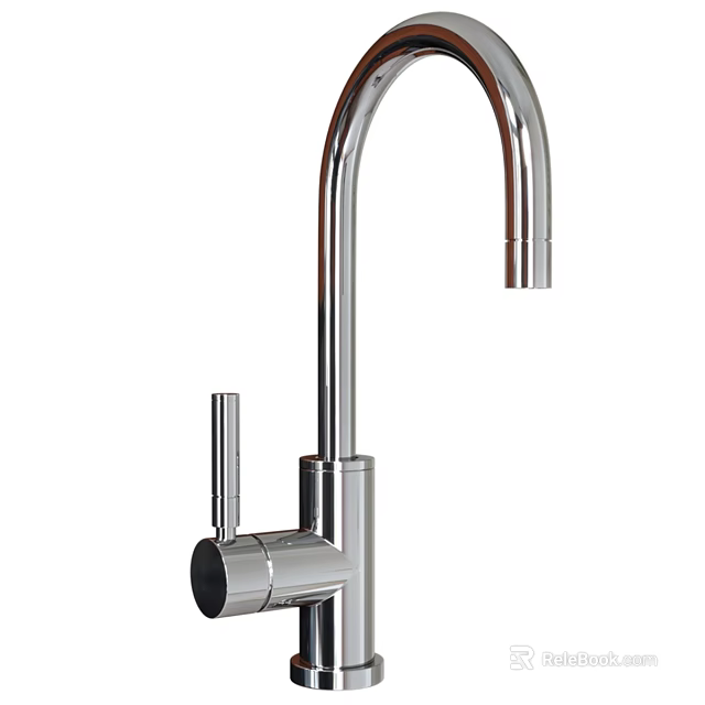 Modern Chrome Kitchen Faucet With Curved High Arc Spout And Single Handle 3d model 