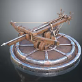 Ancient War Weapon Featuring Mechanical Structure Wooden Metal Parts And Circular Platform