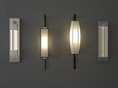 Modern Wall Lights in Various Shapes Mounted on Gray Wall for Interior Decor 3d model