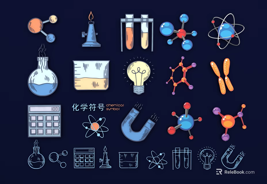 Chemistry Symbols Themed Wall Decor with Molecules Atoms Test Tubes and Science Icons 3d model 