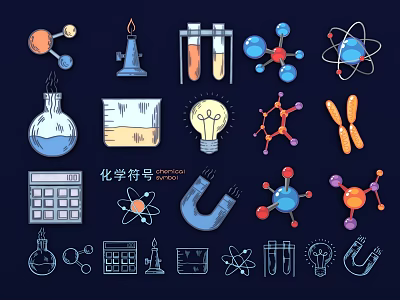 Chemistry Symbols Themed Wall Decor with Molecules Atoms Test Tubes and Science Icons 3d model