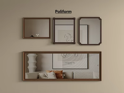 Multiple Decorative Poliform Mirrors Wall Mounted In Modern Interior Design 3d model