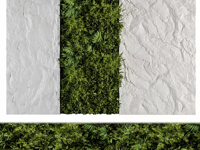 Lush Green Plant Wall With Foliage Between Textured White Indoor Walls Design 3d model