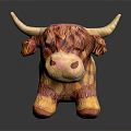 Soft Plush Toy Cow With Brown And Yellow Plaid Fabric And Fringed Legs