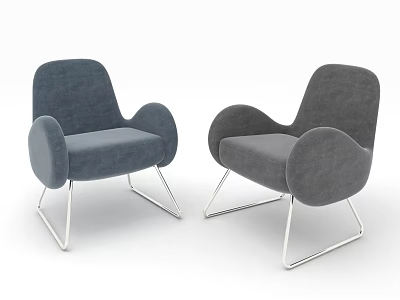 Modern Accent Chair With Curved Armrests Blue Gray Upholstery And Metal Legs 3d model