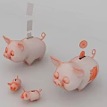 Yellow Piggy Banks With Inserted Banknotes Coins And Small Savings Pots
