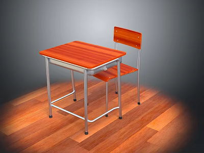 Wooden Classroom Desk And Chair With Metal Legs And Smooth Tabletop 3d model