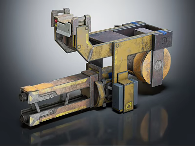 Industrial Style Vintage Mechanical Weapon With Metal Wheels And Rustic Structure 3d model
