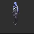 Hooded Game Movie Character In Purple Gray Armored Outfit With Sci Fi Fantasy Style