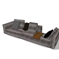 Modern Gray Sectional Sofa With Multiple Colored Cushions And Brown Throw Blanket 3d model