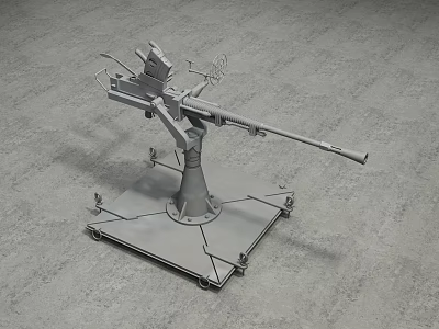 Naval Machine Gun Model Mounted On Wheeled Square Base With Long Barrel And Support Structures 3d model