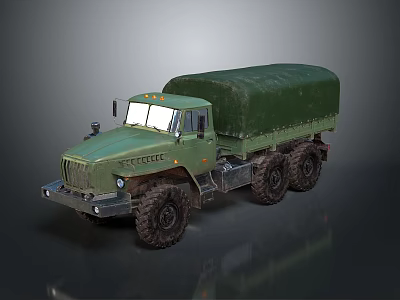Six Wheel Military Cargo Truck With Green Canvas Cover And Off Road Tires 3d model