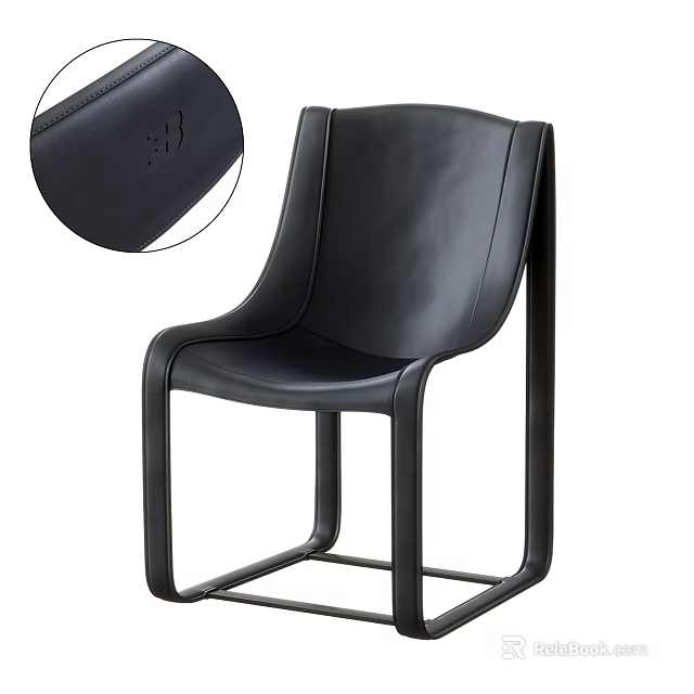 Black Leather Leisure Chair With Modern Design Metal Frame And Curved Backrest 3d model 