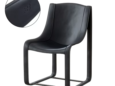 Black Leather Leisure Chair With Modern Design Metal Frame And Curved Backrest 3d model