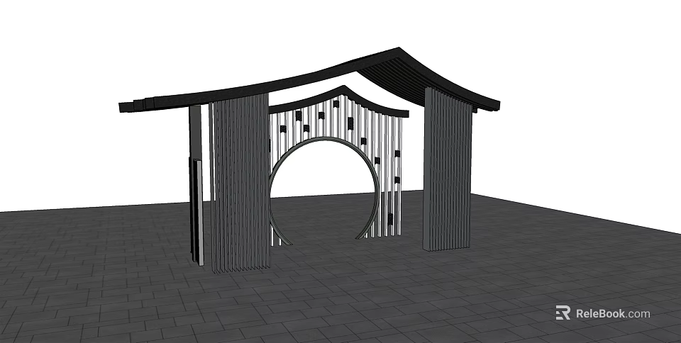 Modern Pergola Structure With Black Roof Circular Archway And Vertical Columns 3d model 