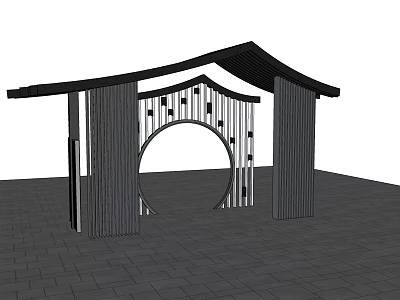 Modern Pergola Structure With Black Roof Circular Archway And Vertical Columns 3d model