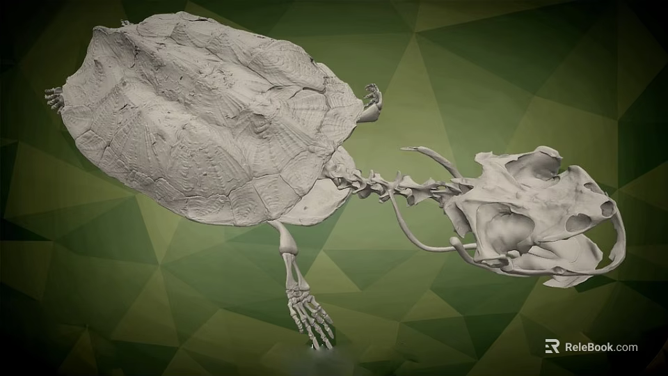 Anatomical Turtle Skeleton Display With Detailed Carapace On Green Geometric Background 3d model 