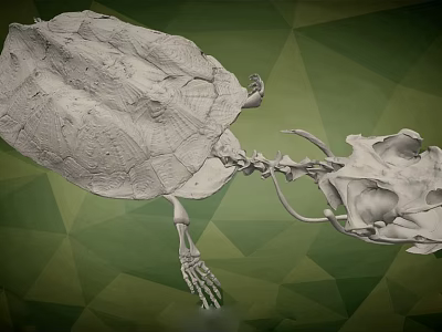 Anatomical Turtle Skeleton Display With Detailed Carapace On Green Geometric Background 3d model